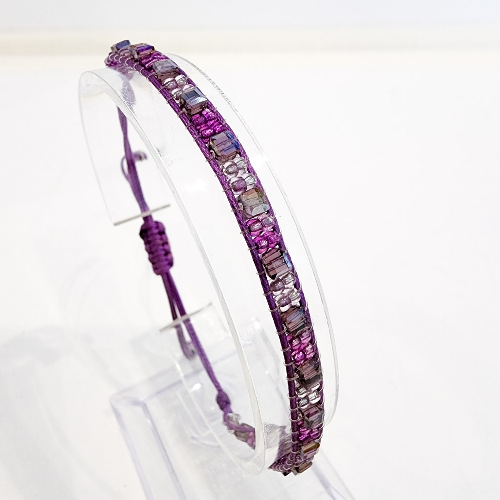 Boho dainty bead bracelet petite seed beads handmade adjustable lavender purple